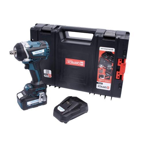 XTLINE Aku rázový utahovák na 1/2" hlavice bezuhlíkový 18 V, 850 Nm + baterie 5.0 Ah + nabíječka 3.5 A + box