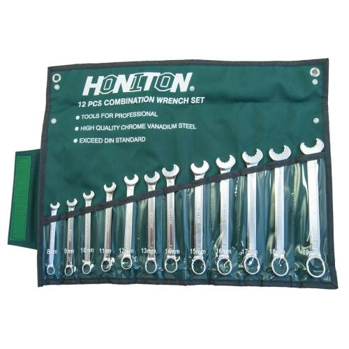 HONITON Sada očkoplochých ráčnových klíčů pevných 12 dílů | 8-19 mm, textilní obal