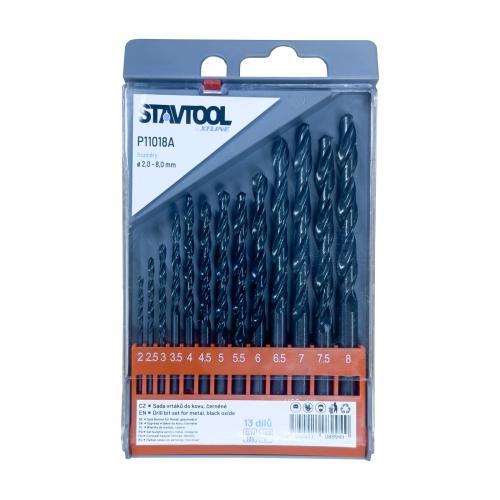 STAVTOOL Sada vrtáků do kovu černé HSS-R | 2-8 mm 13 dílů, PVC obal