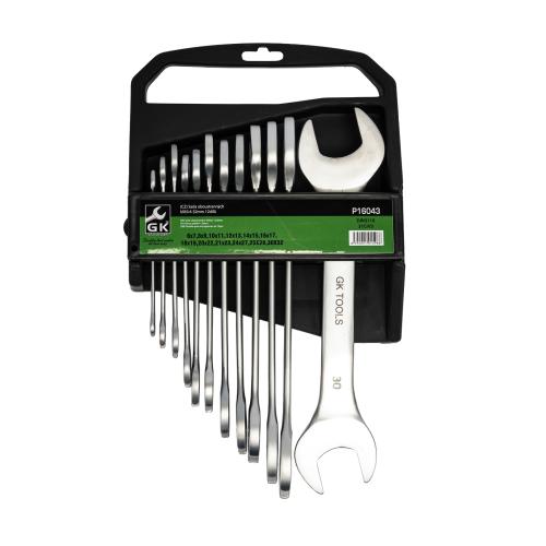 GK TOOLS Sada plochých klíčů, matné 12 dílů | 6-32 mm, plastový držák