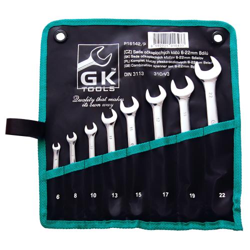GK TOOLS Sada očkoplochých klíčů, matné | 6-22 mm, 8 dílů, textilní obal