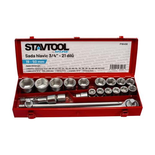 STAVTOOL Sada hlavic 3/4" 21 dílů | 19-50 mm, kovový box