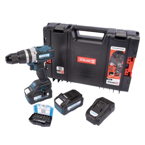 XTLINE Aku vrtačka s příklepem bezuhlíková 18 V, 70 Nm + 2 baterie 5.0 Ah + nabíječka 3.5 A + box